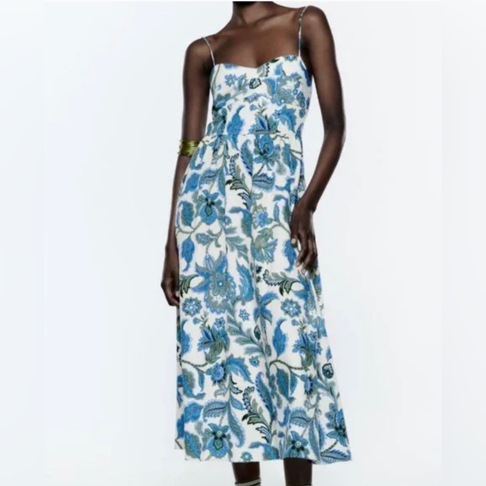 ZARA Paisley Printed Midi Dress - Picture 6 of 11
